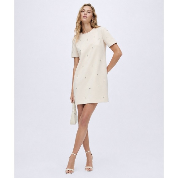 Zara Dresses & Skirts - Zara Faux Suede Rhinestone Embellished Shift Mini Dress XL Cream/Ivory
